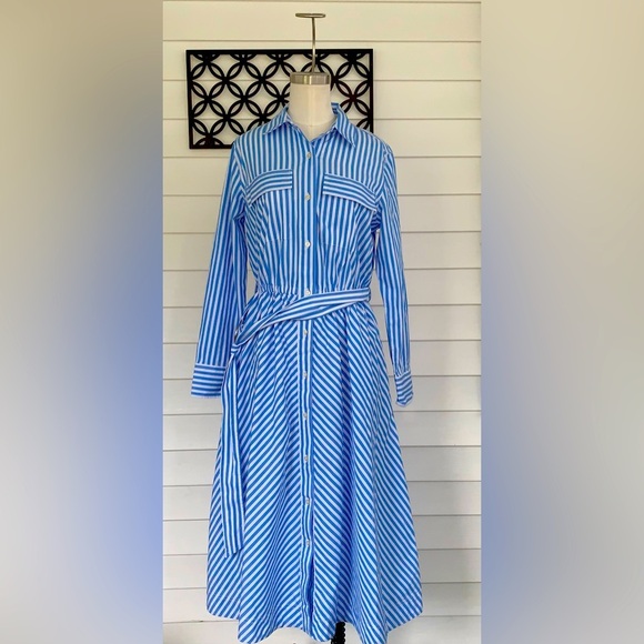 Free Assembly Women’s Stripped  Blue and White Belted Midi Dress size S NWT - Picture 1 of 7